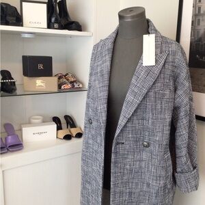 NEW WITH TAGS: Veronica Beard Fiona Blue Multi Plaid Print Coat